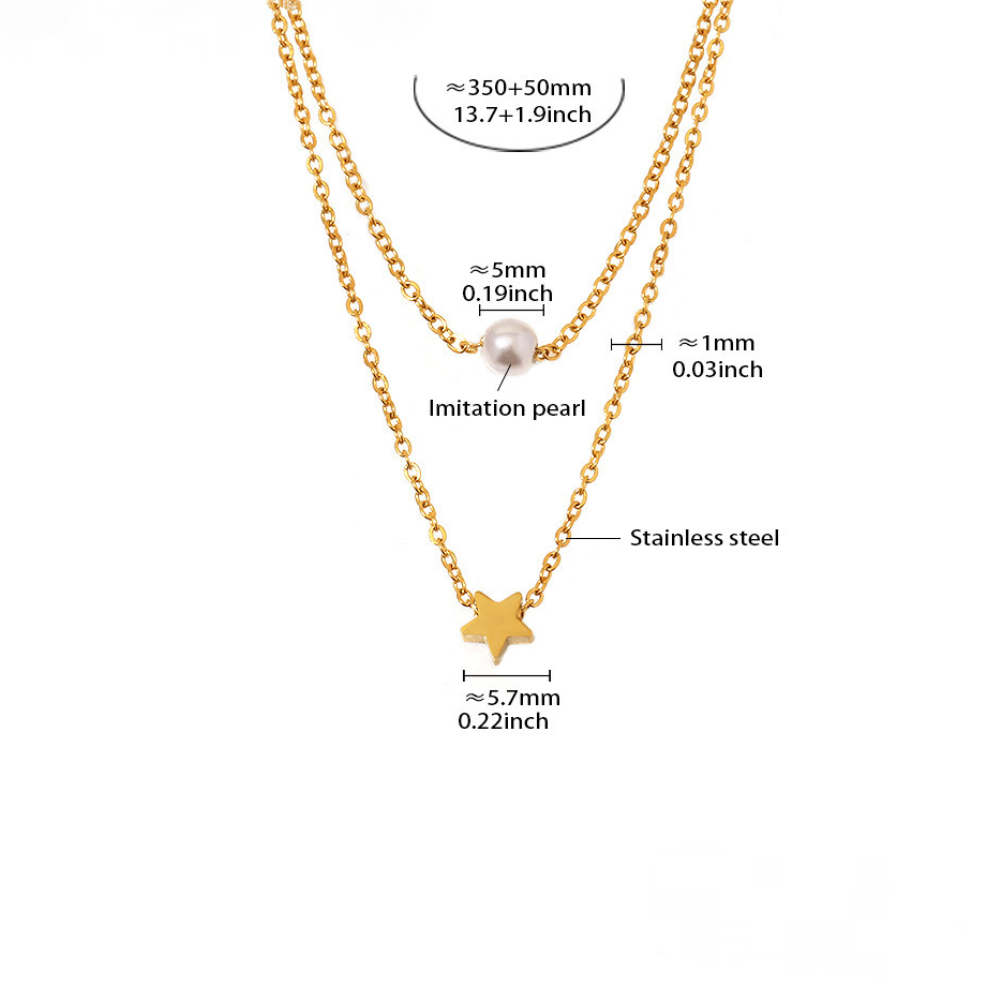 Stainless Steel Star Imitation Pearl Pendant Double Layer Necklace