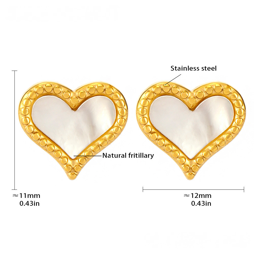 Natural Mother of Pearl Heart Stainless Steel Necklace Earrings Jewelry Suit