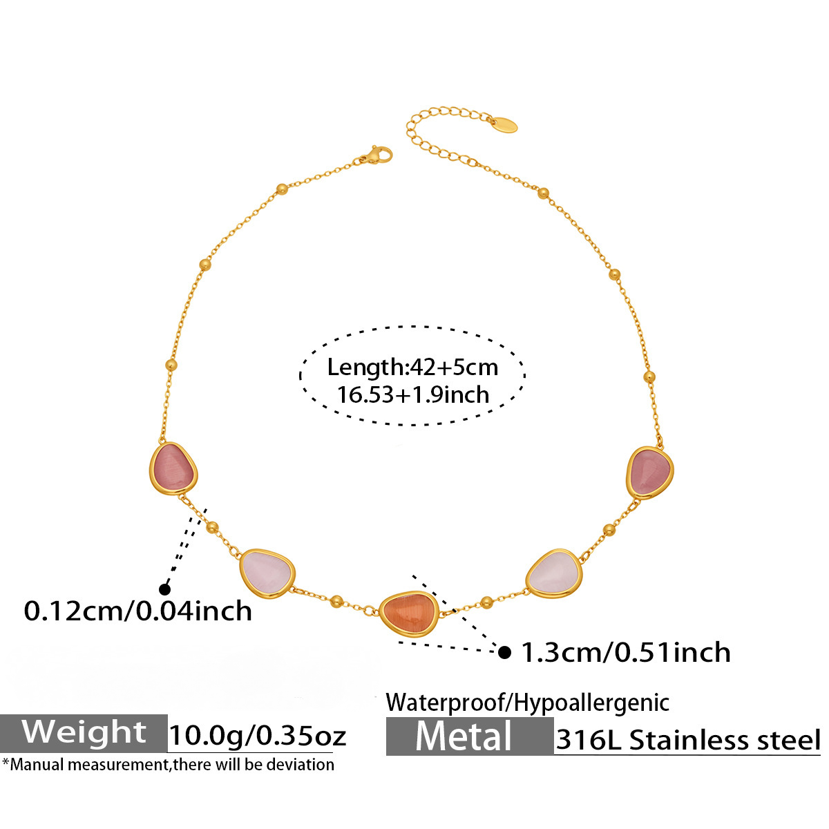Stainless Steel Water Drop Cat's Eye Stone Necklace Earrings Bracelet Jewelry Set