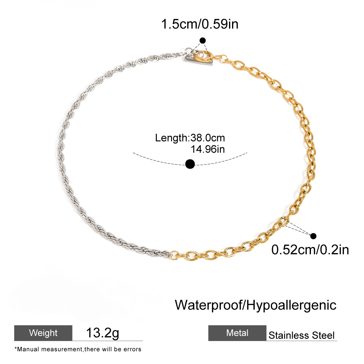 Stainless Steel Gold and Steel Two-Tone Rope Chain Necklace Bracelet Set