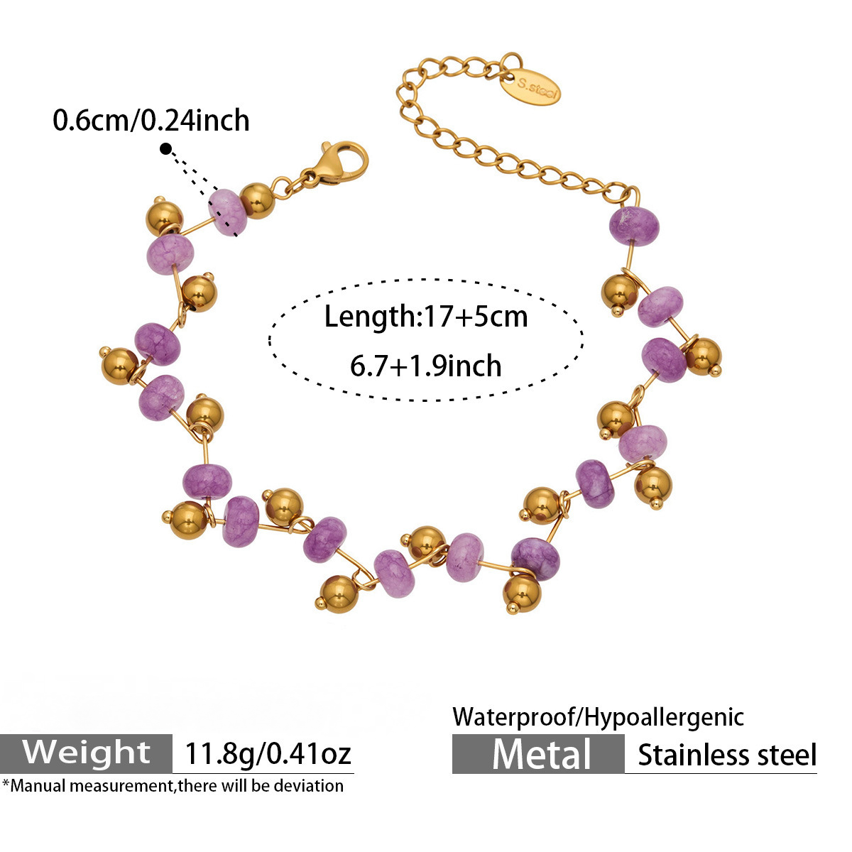 Stainless Steel Natural Faceted Crystal Stone Bracelet Necklace Jewelry Set