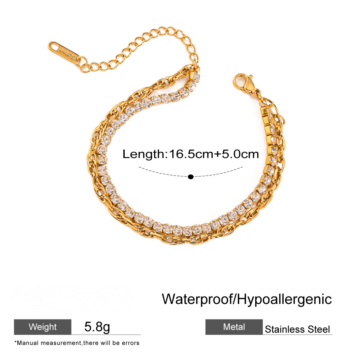 Stainless Steel Double-layer Full Diamond Chain Bracelet