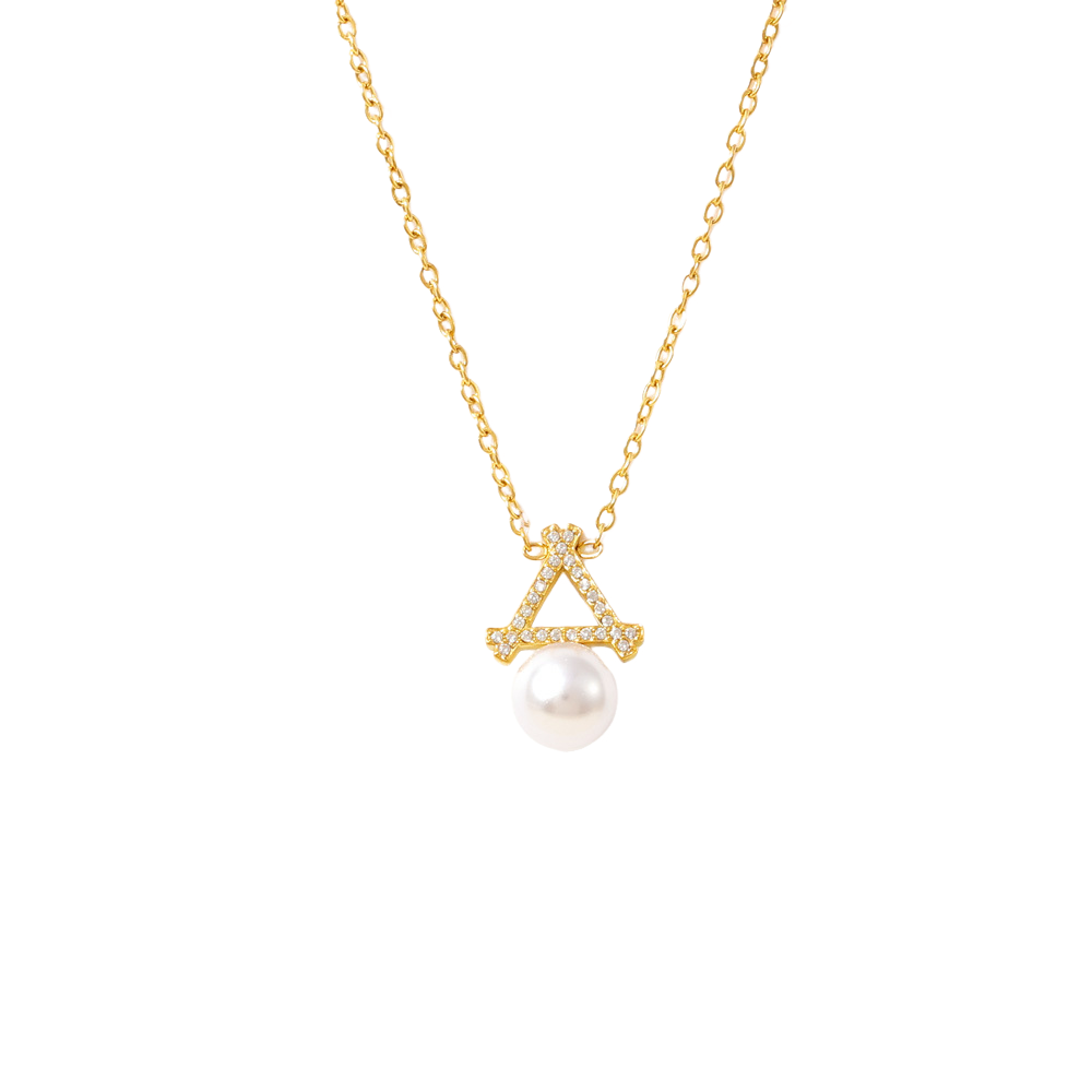 Stainless Steel Triangle Stitching Imitation Pearl Pendant Necklace
