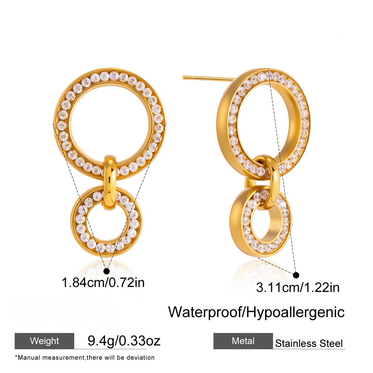 Stainless Steel White Cubic Zirconia Multi-ring Stud Earrings