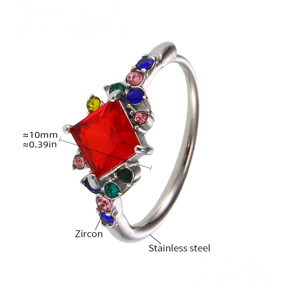 Square Cubic Zirconia Adjustable Stainless Steel Ring