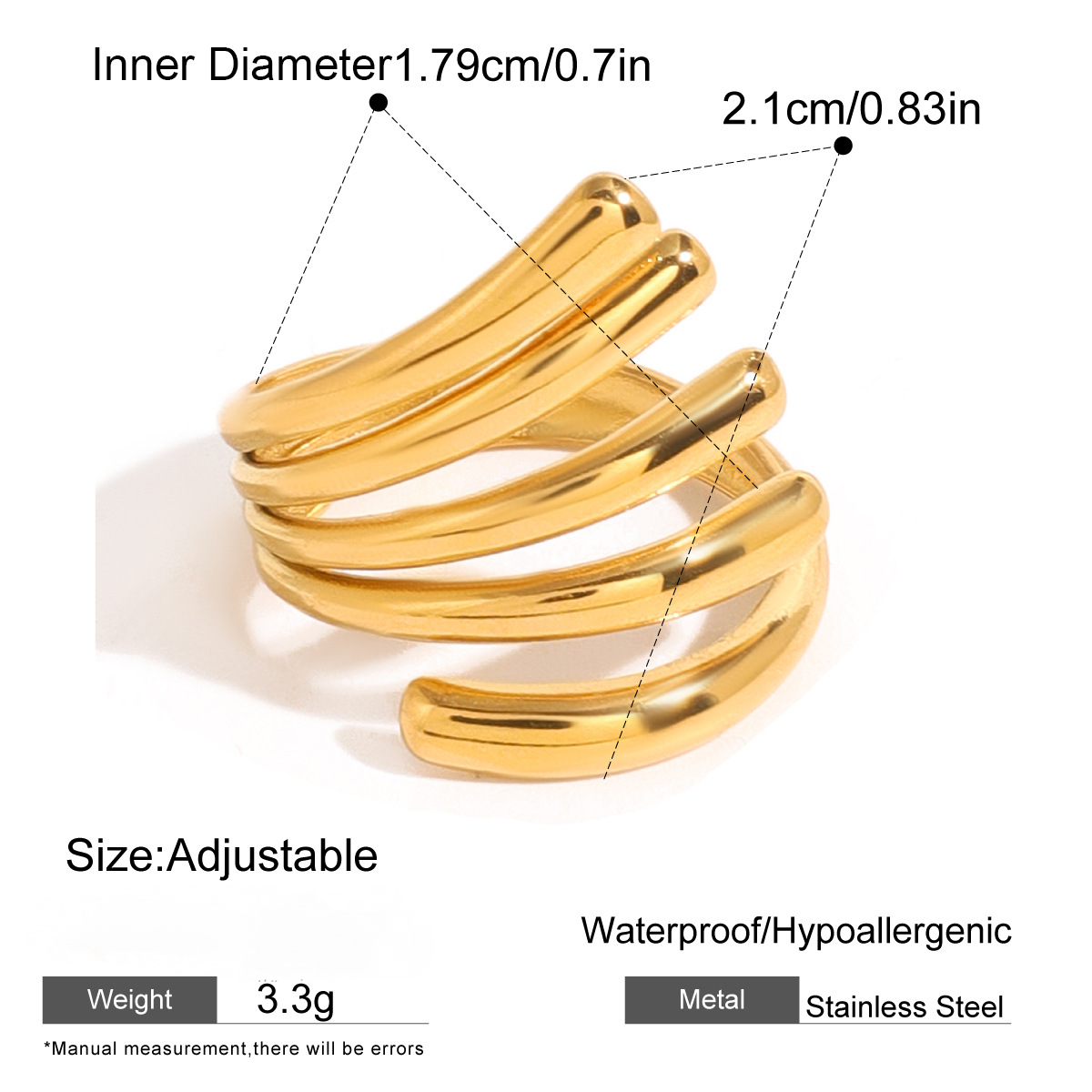 Stainless Steel Irregular Line Open Ring