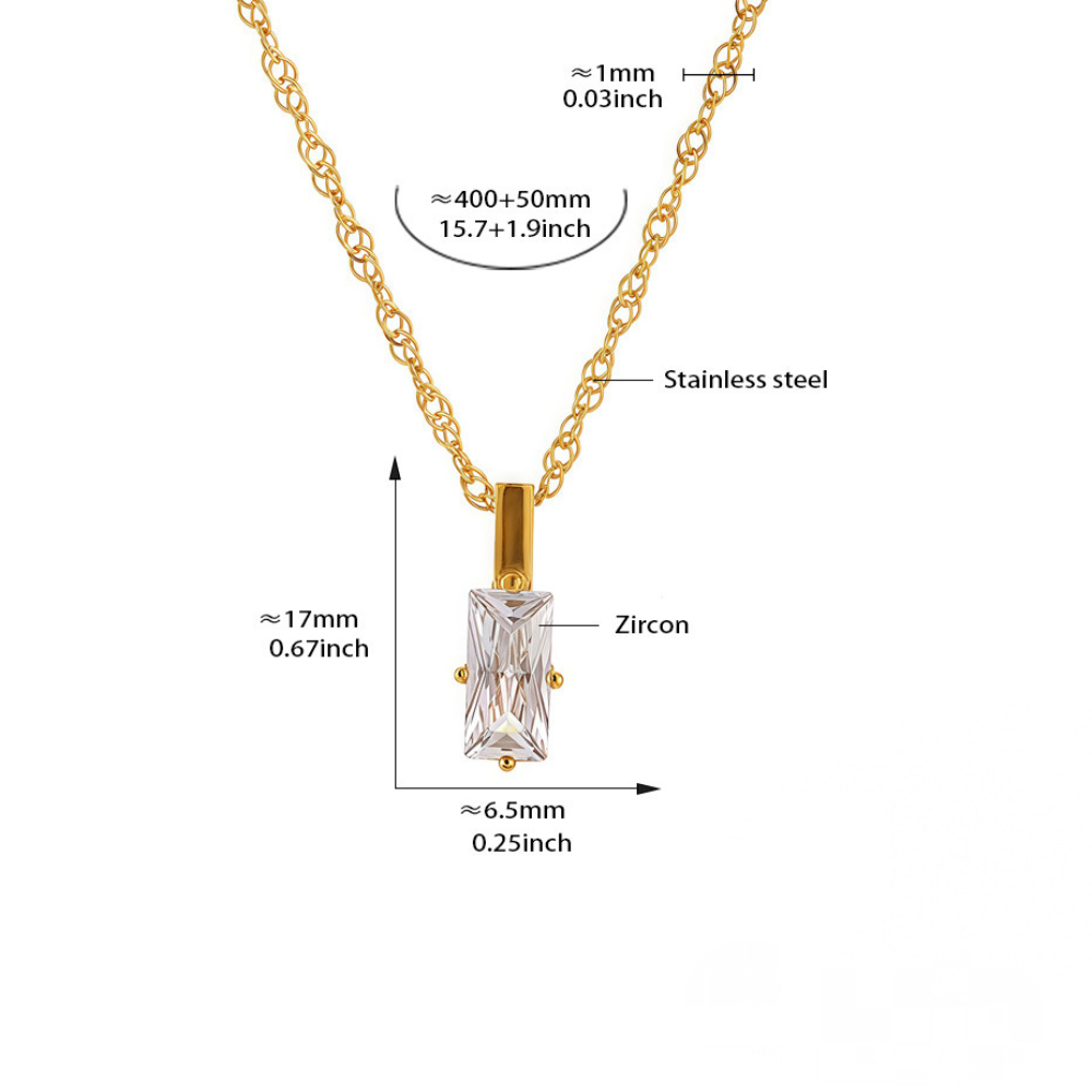 Stainless Steel Rectangular Cubic Zirconia Double Layer Necklace