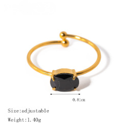 Stainless Steel Natural Black Agate Ring