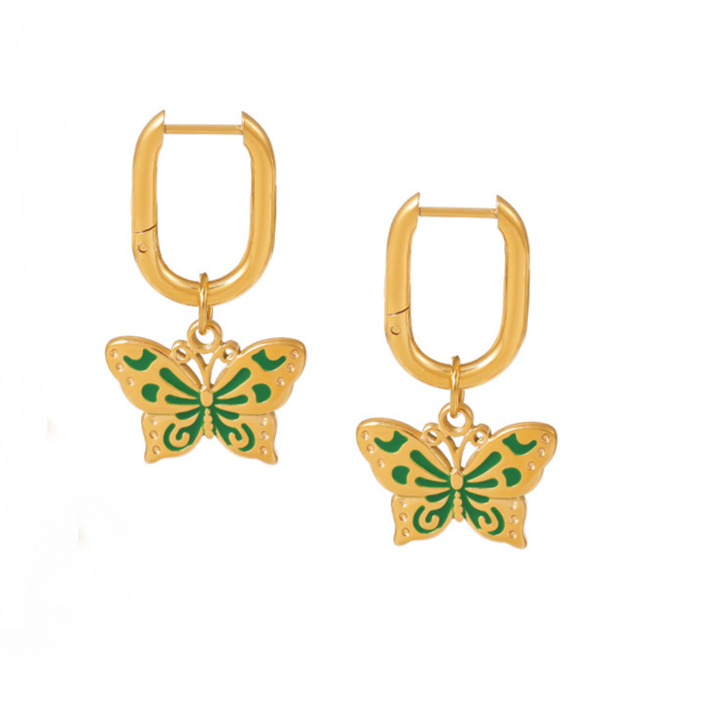 Stainless Steel Enamel Butterfly Drop Earrings