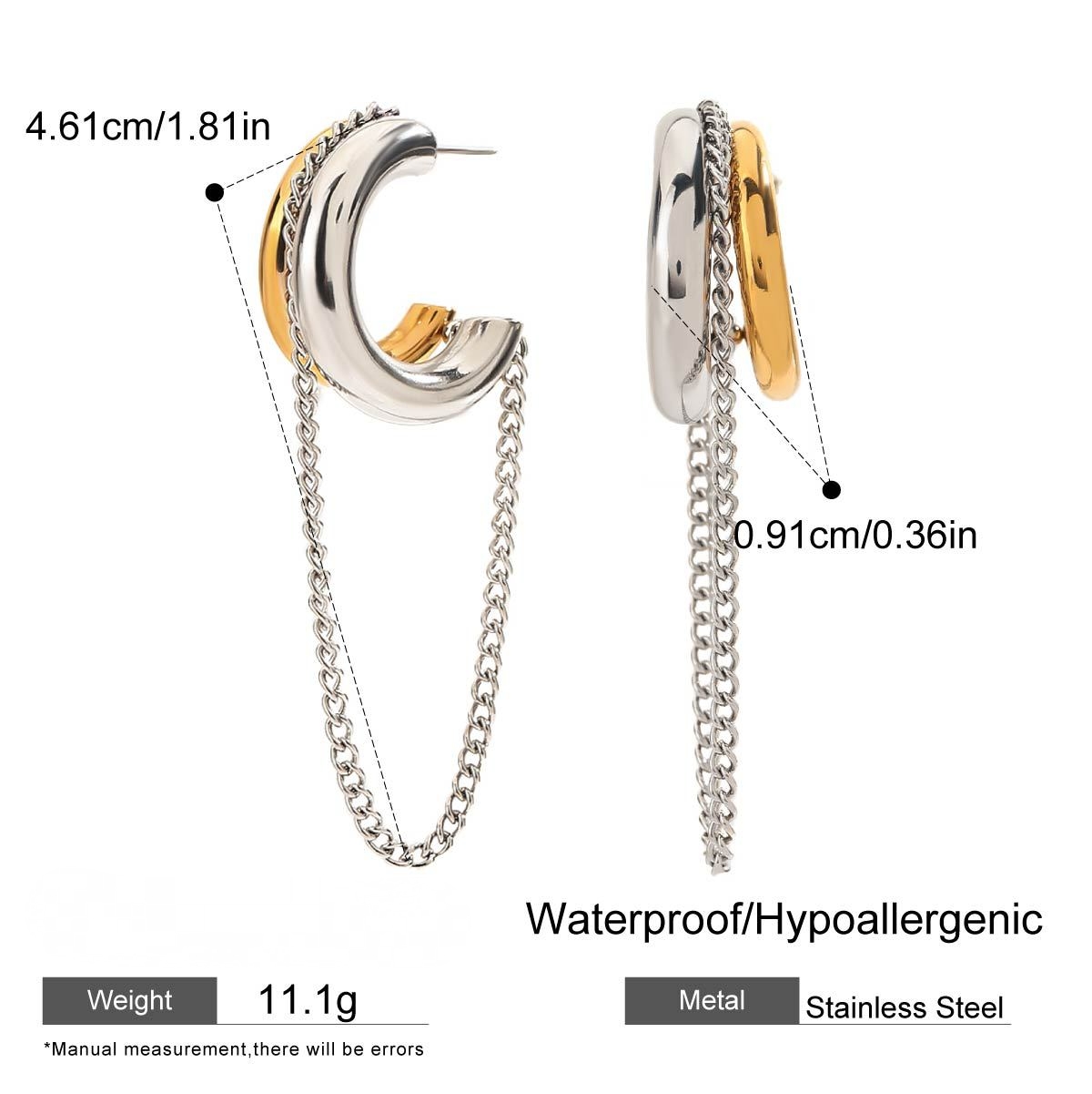 Stainless Steel C-shaped Tassel Chain Earrings