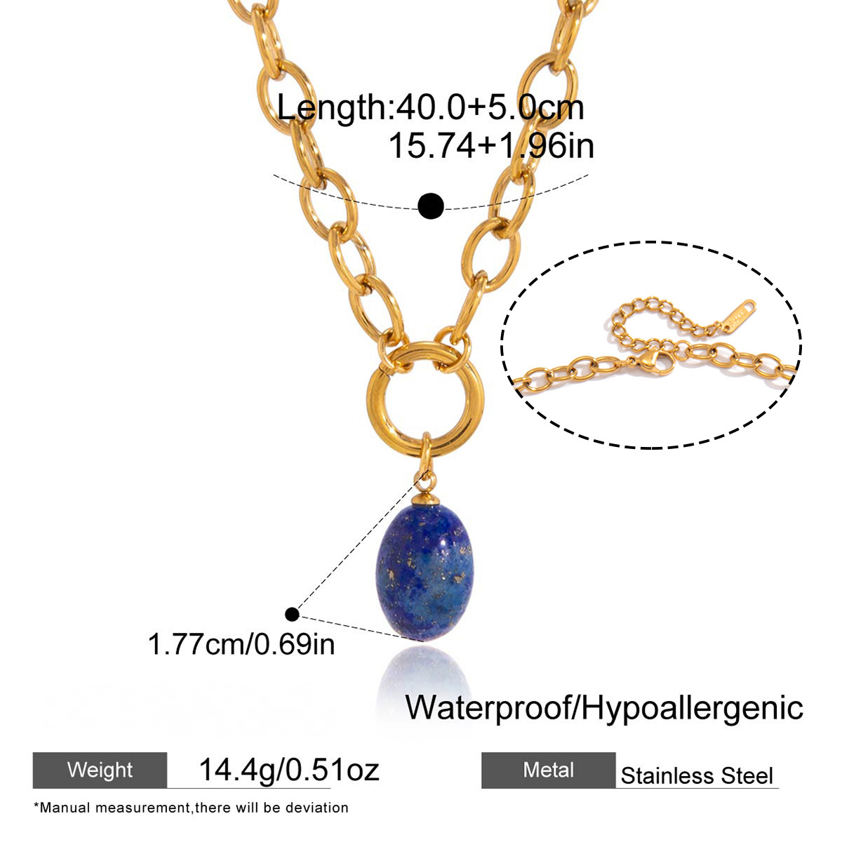 Stainless Steel Natural Stone Necklace Earrings Jewelry Set