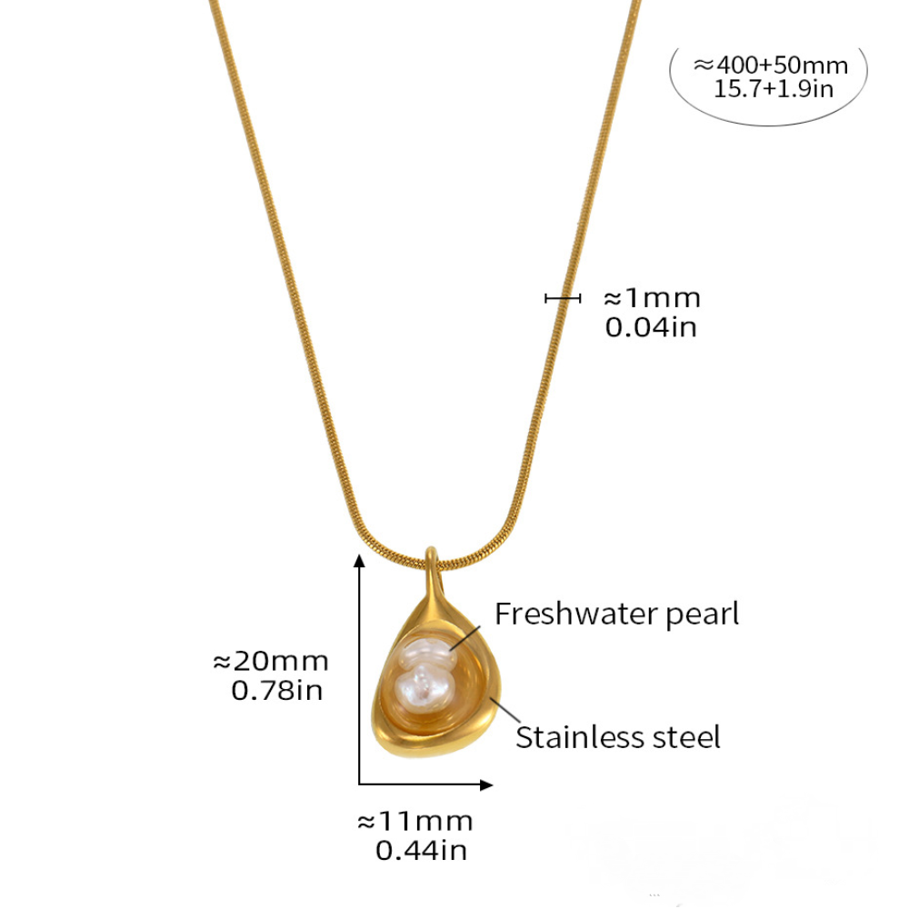 Stainless Steel Irregular Shape Pendant Inlay Freshwater Pearl Necklace
