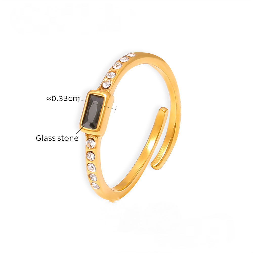 Stainless Steel Square Glass Stone Cuff Ring