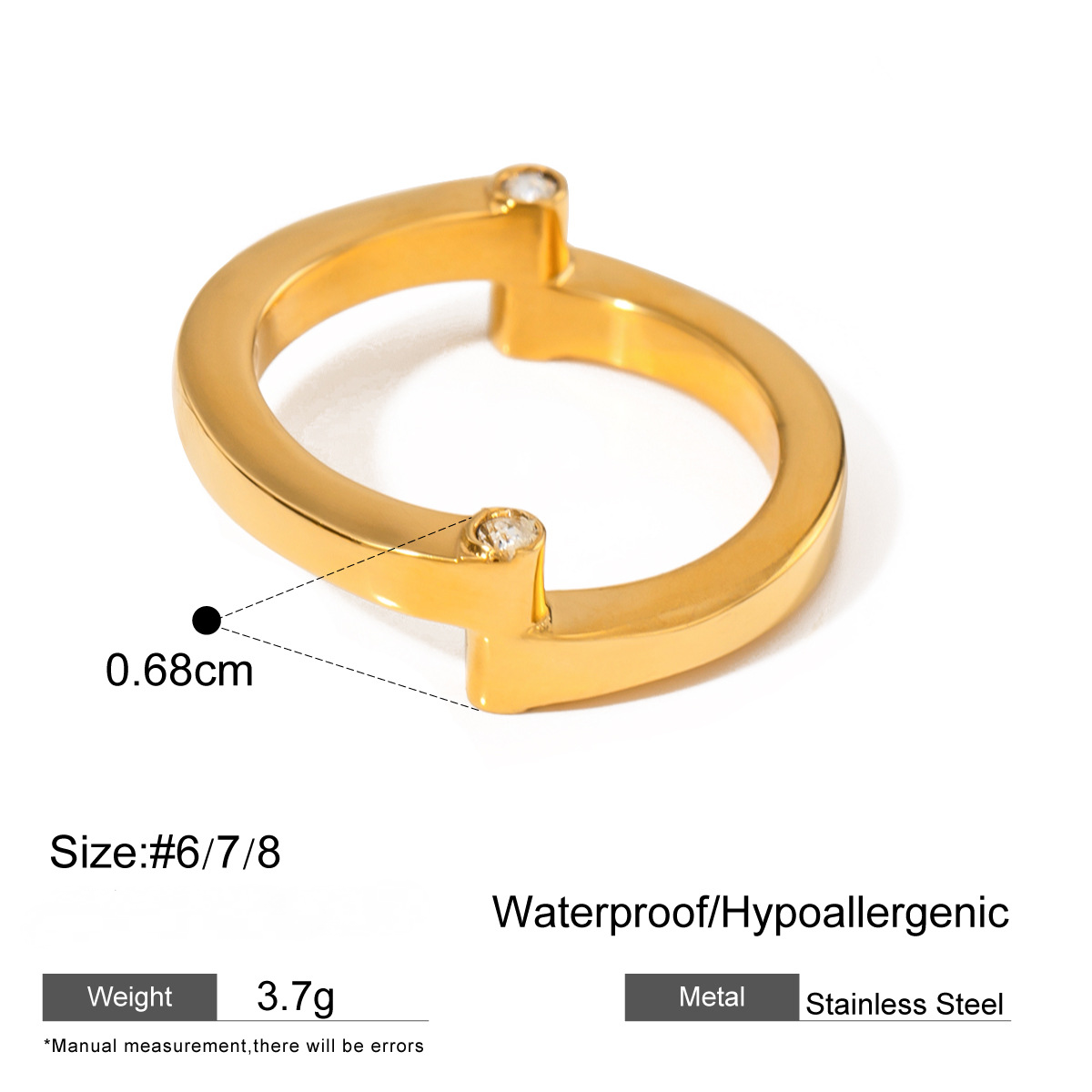 18K Gold PVD Stainless Steel Rhinestone Ring