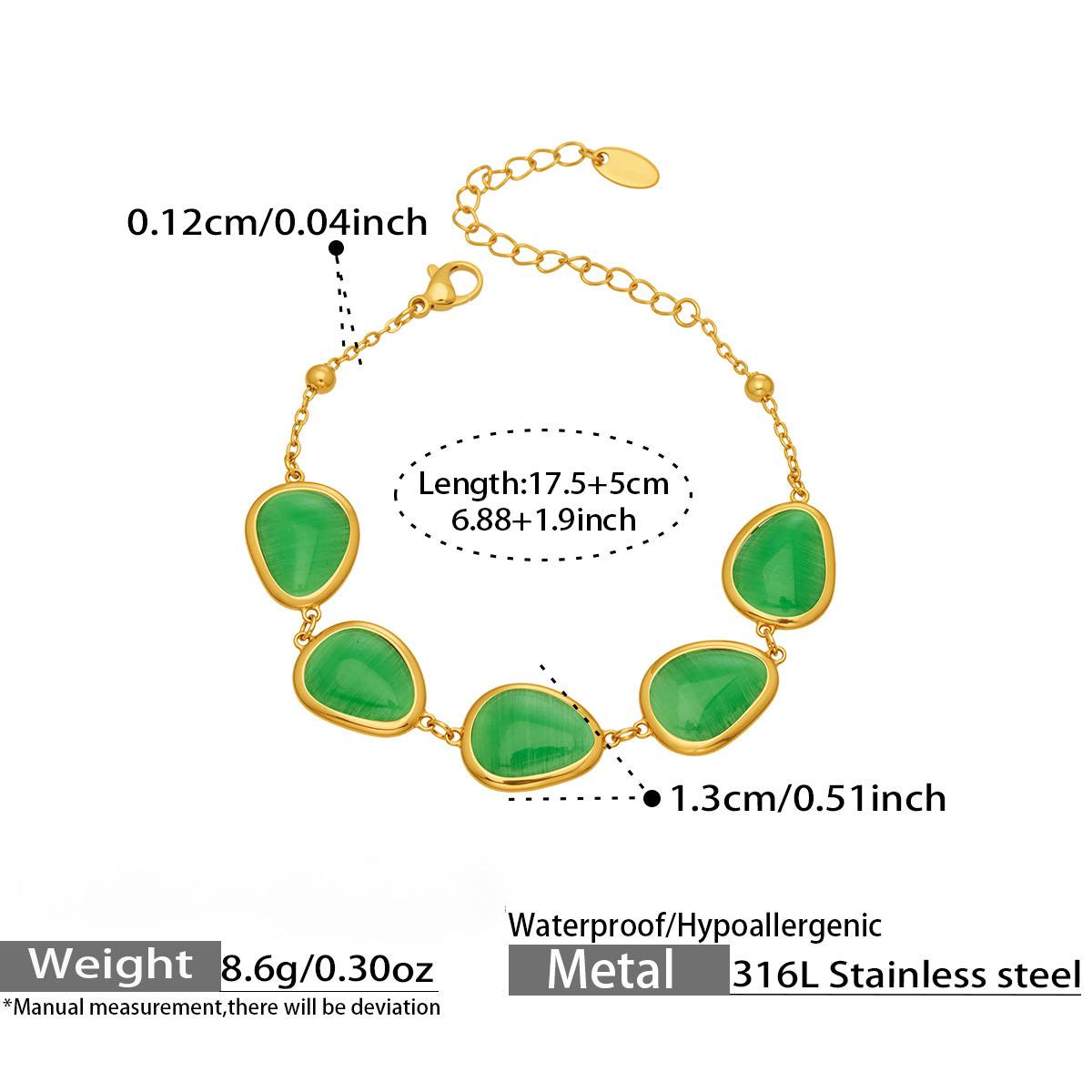 Stainless Steel Water Drop Cat's Eye Stone Necklace Earrings Bracelet Jewelry Set