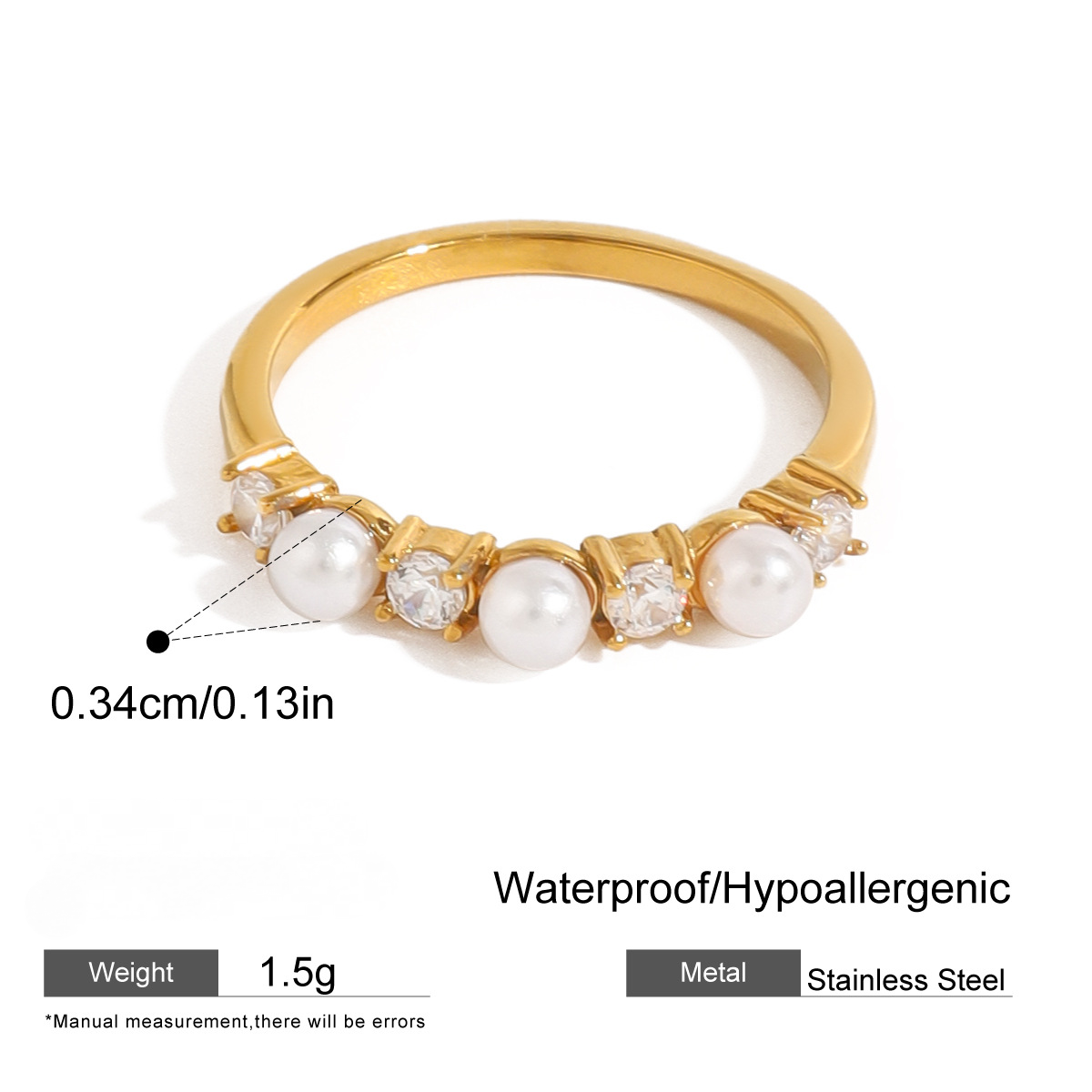Stainless Steel Cubic Zirconia Pearl Ring