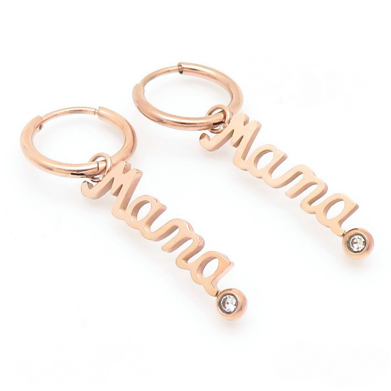 Mama Letter Cubic Zirconia Bar Earrings