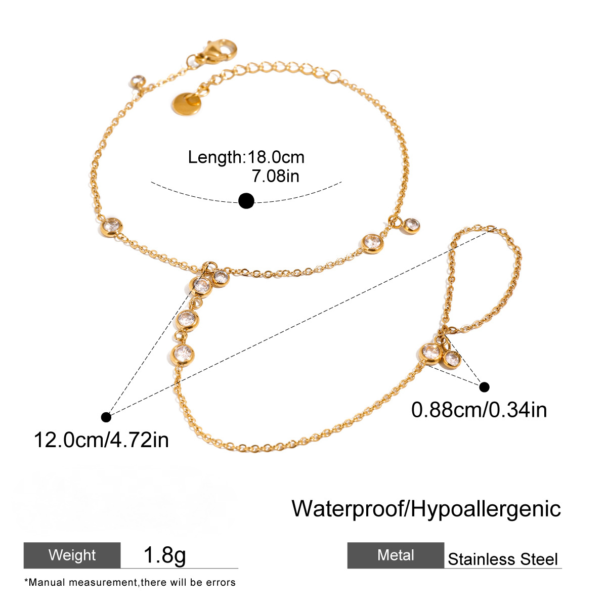 Stainless Steel Cubic Zirconia Pearl Finger Bracelet