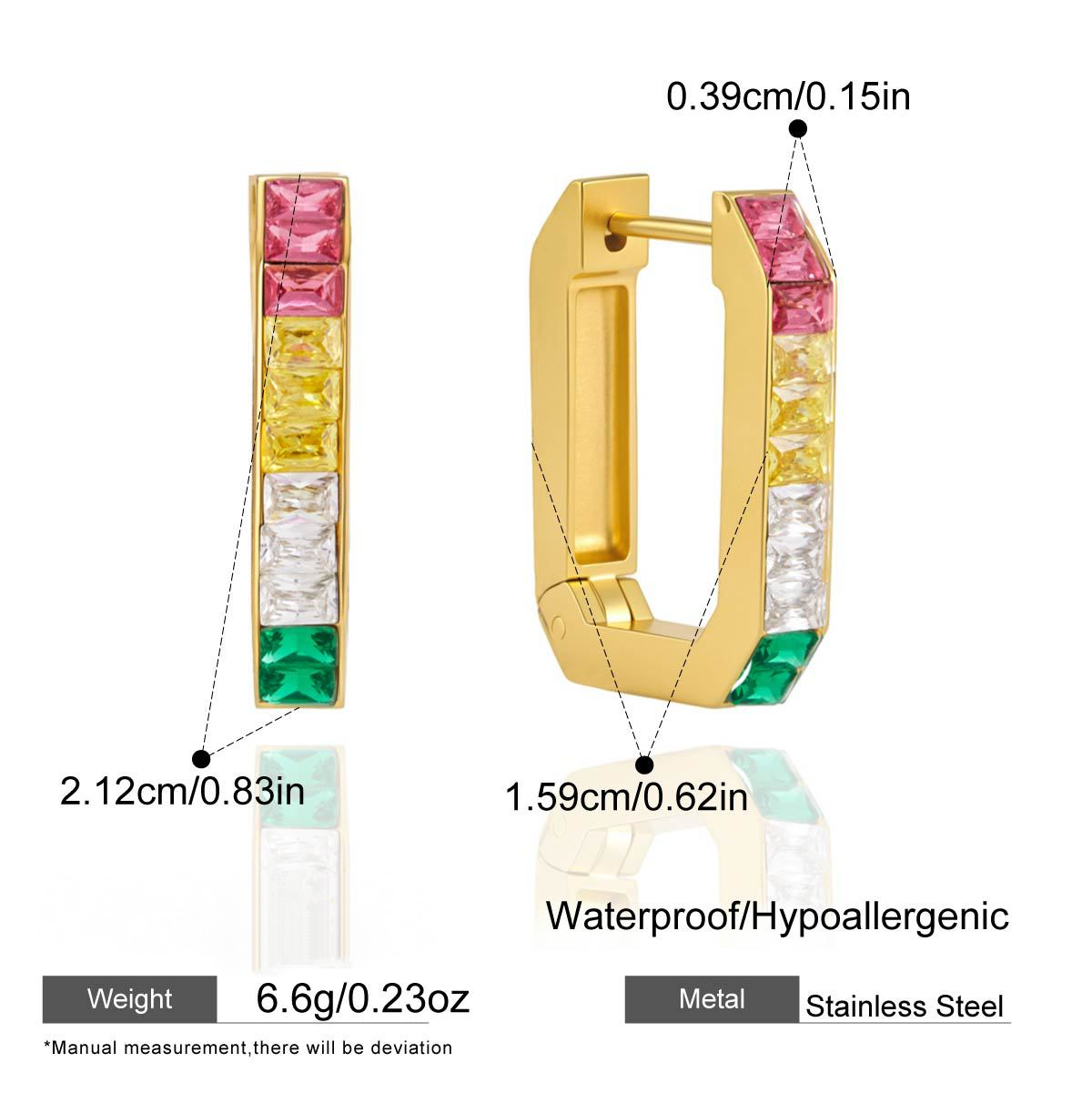 18K Gold PVD Stainless Steel U-shaped Cubic Zirconia Earrings
