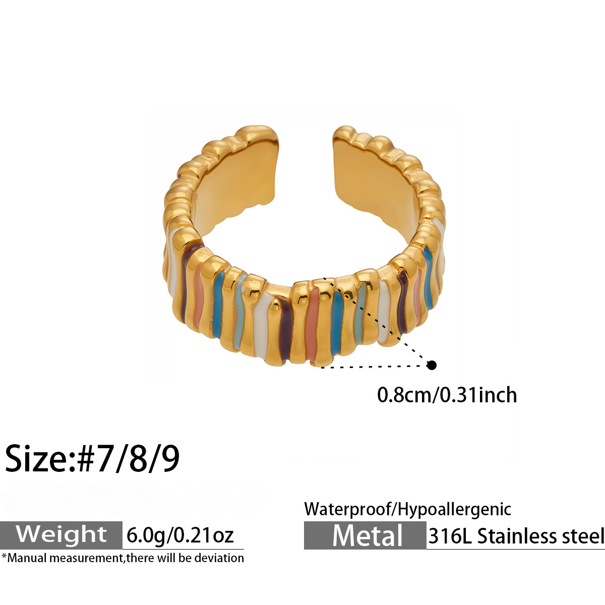 Stainless Steel 18K Gold PVD Enamel Open Ring