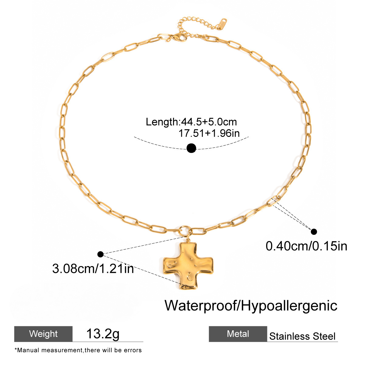 Stainless Steel Hammered Cross Pendant Necklace Ring Jewelry Set