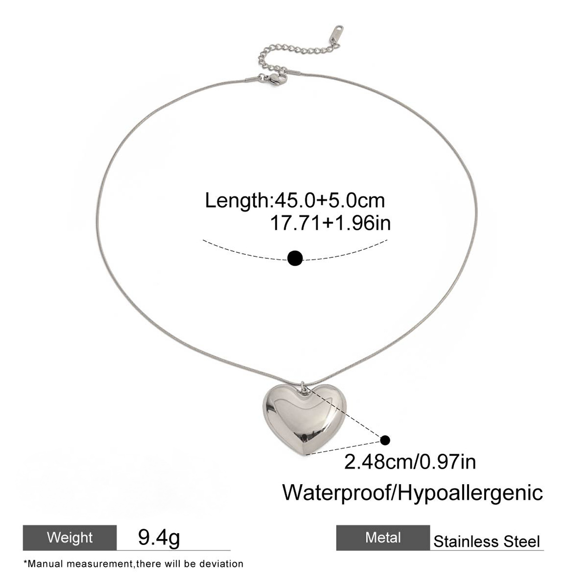 Stainless Steel Smooth Heart-shaped Pendant Necklace