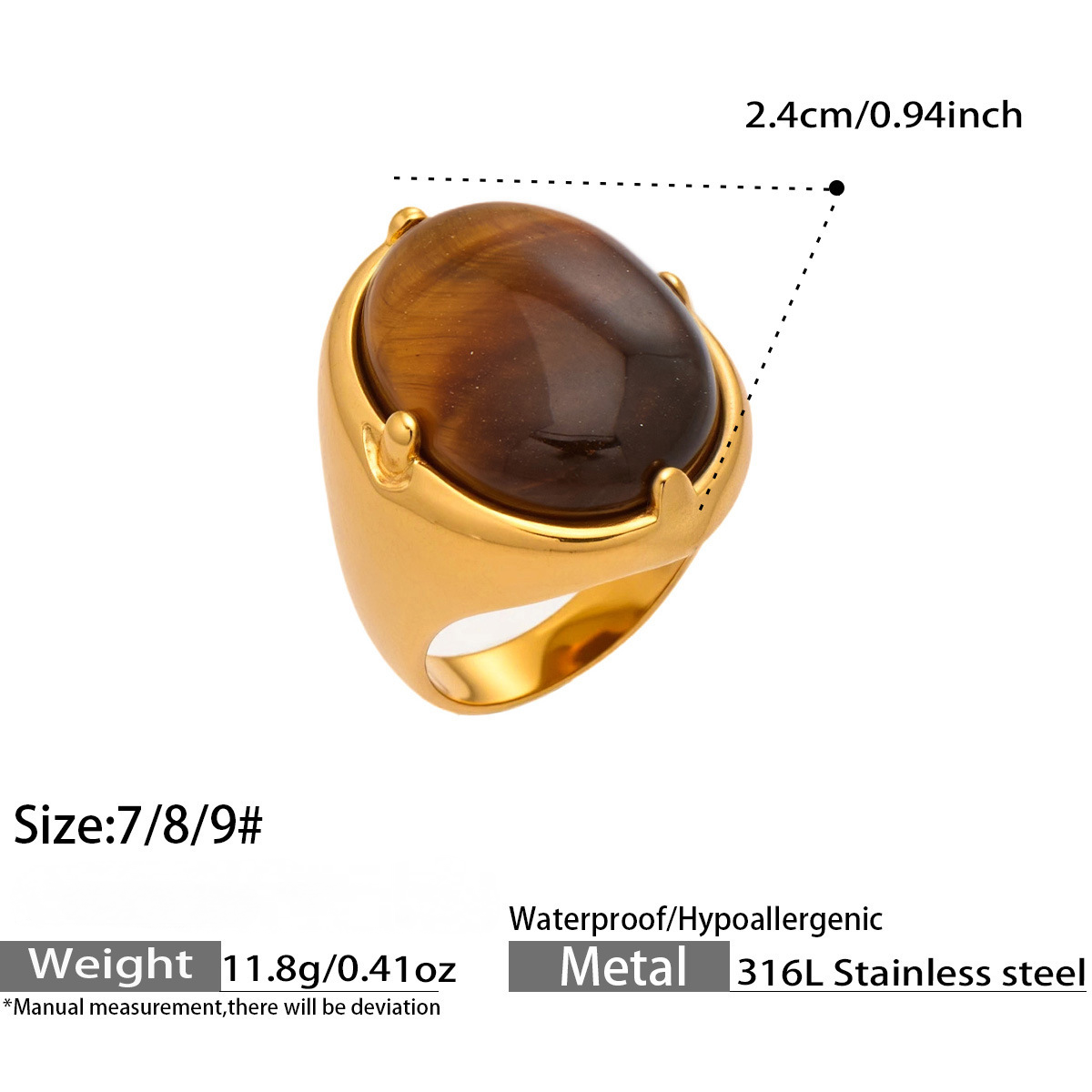 Stainless Steel Rainbow Glass Tiger's Eye Ring