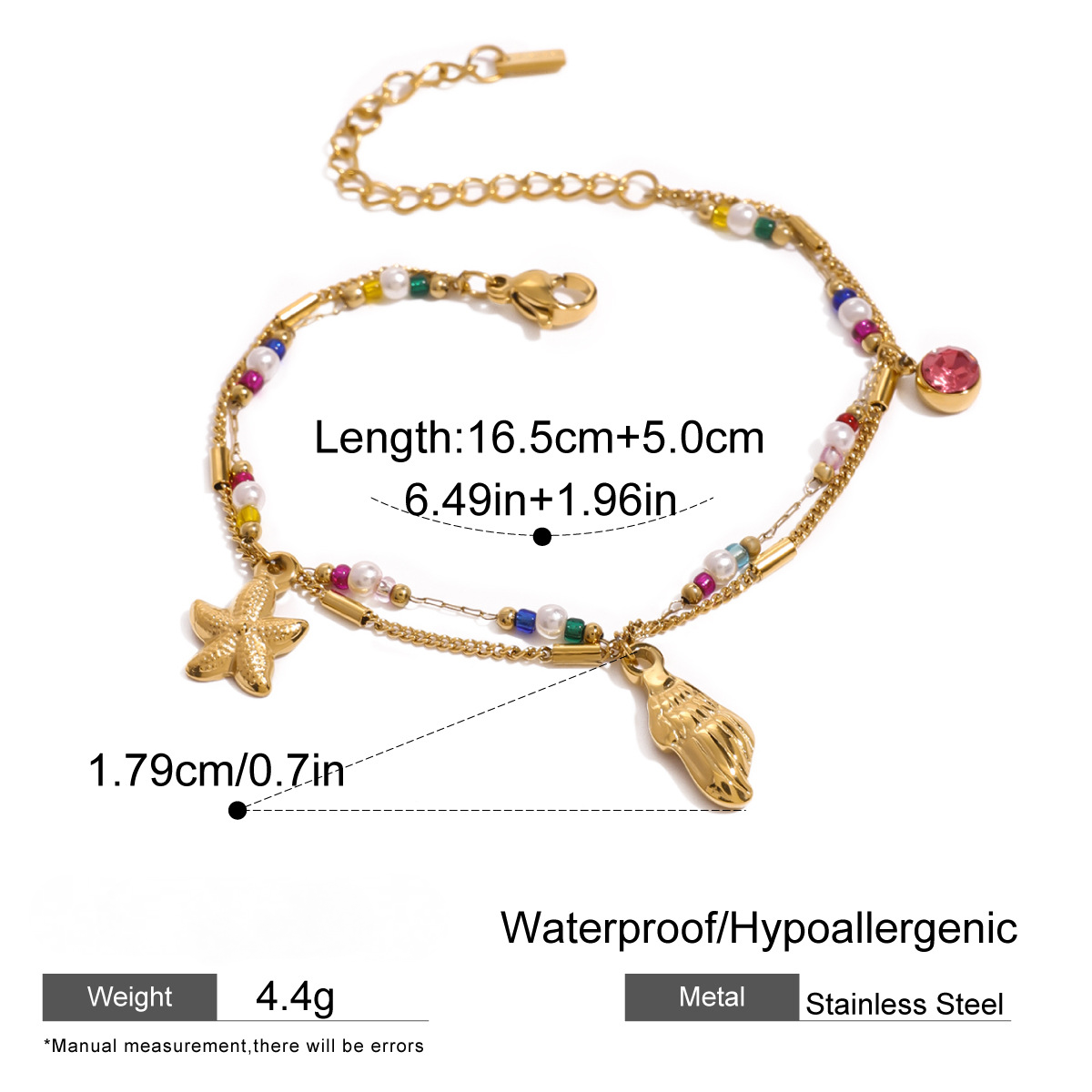 Stainless Steel Natural Stone Ocean Paperclip Chain Bracelet