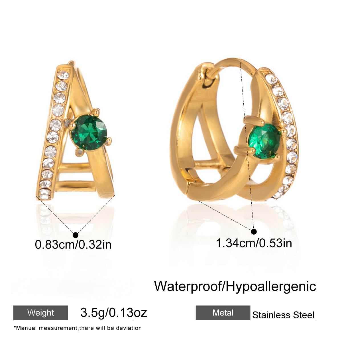 Stainless Steel Round Green CZ Double-layer Hollow Hoop Earrings