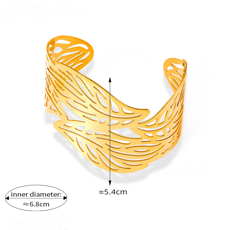 Stainless Steel Hollow Leaf Texture Cuff Bracelet