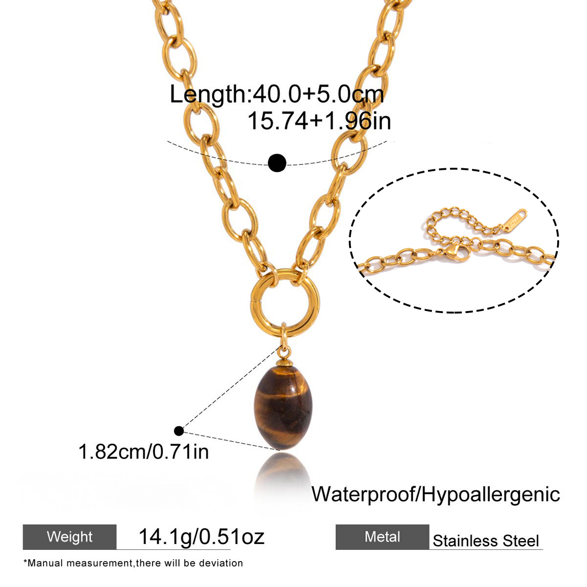 Stainless Steel Natural Stone Necklace Earrings Jewelry Set