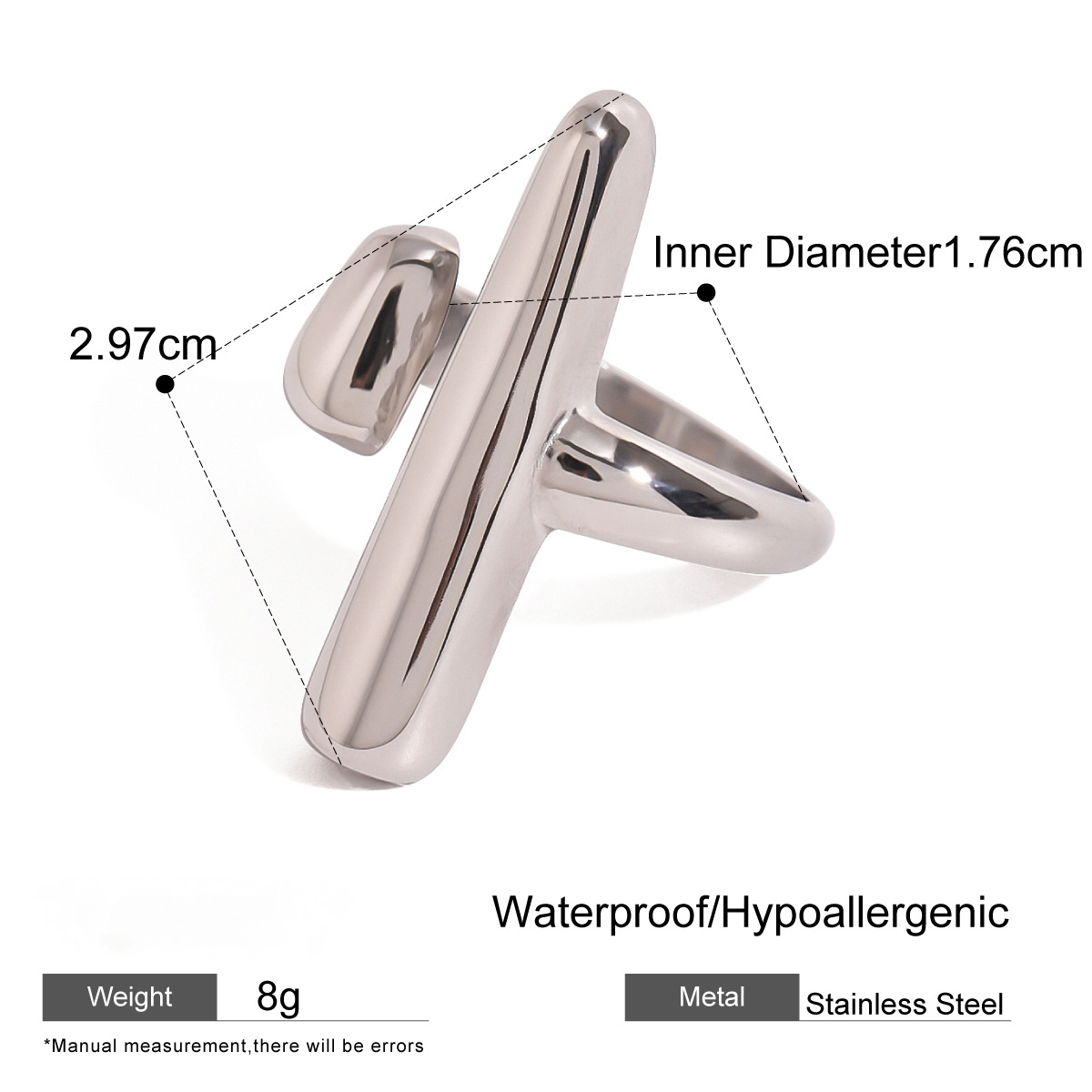 Stainless Steel Geometric Tapered Open Ring