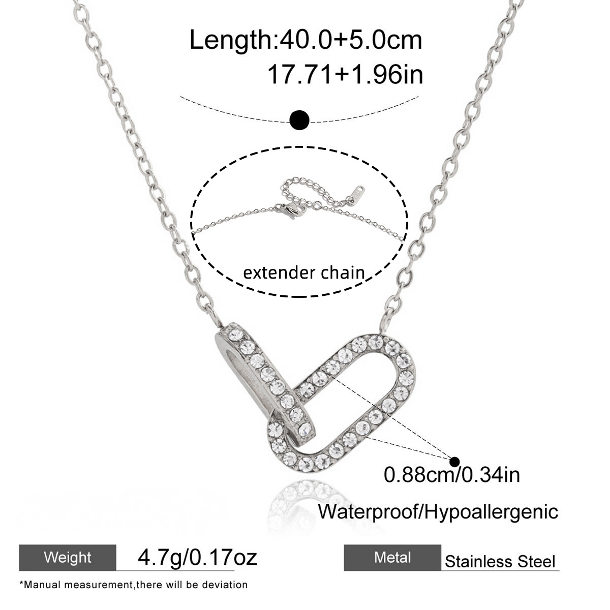 Stainless Steel Paperclip Interlocking CZ Pendant Necklace