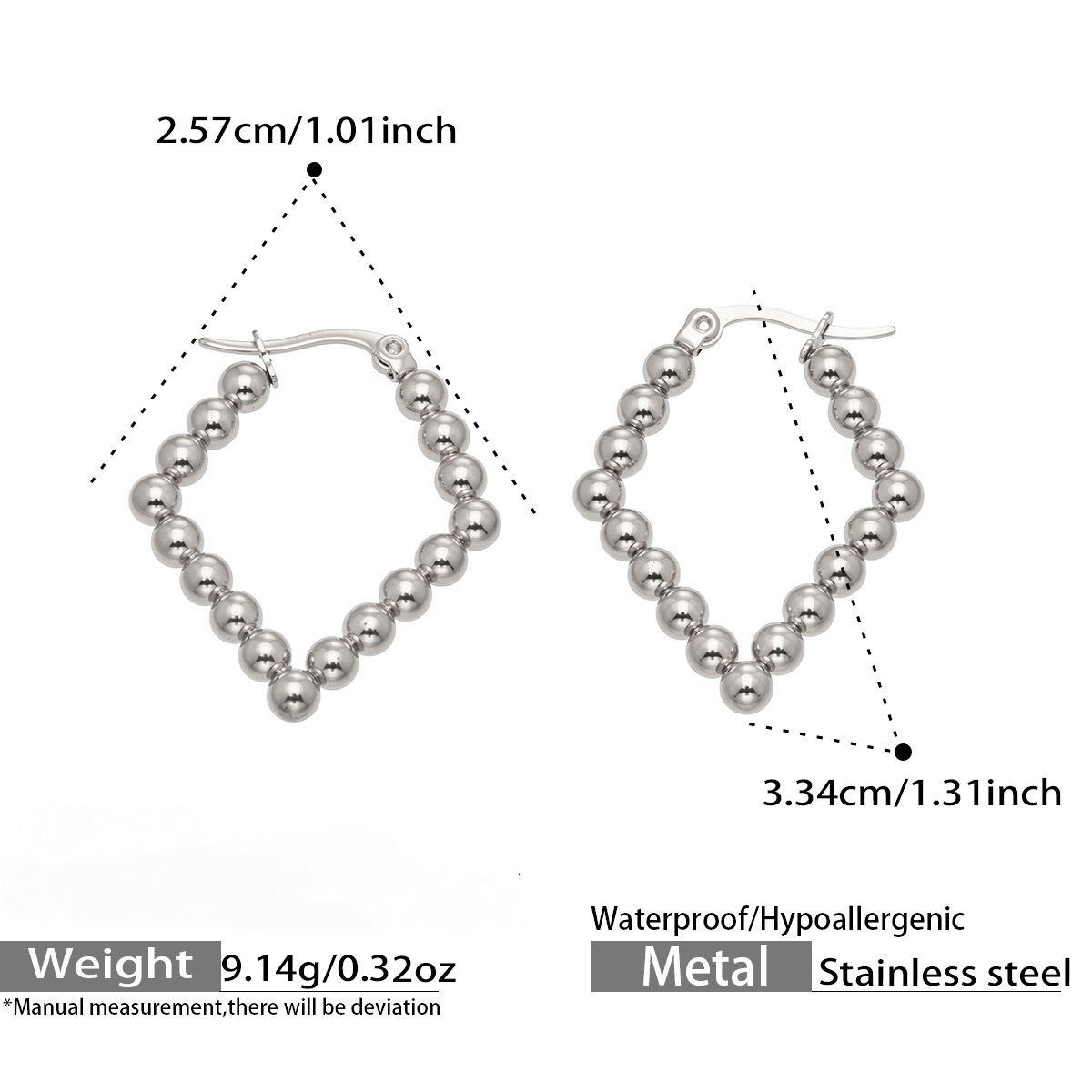 Stainless Steel Geometric Diamond-shaped Bead Hoop Earrings