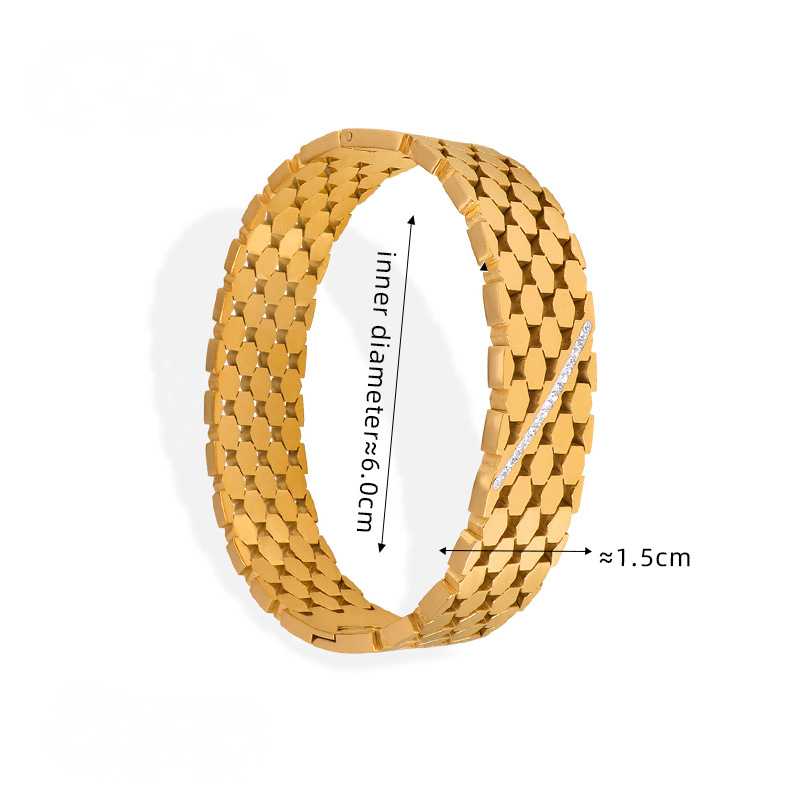 Hollow Texture Stainless Steel 18K Gold PVD Bangle Bracelet