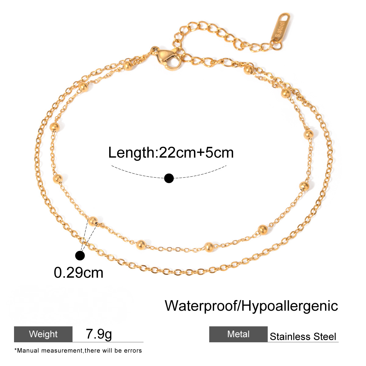 Stainless Steel Double-layer Ball Chain Anklet