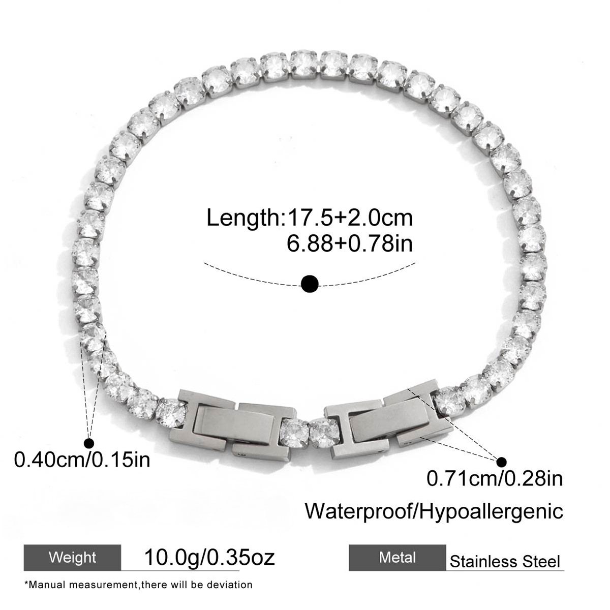 Stainless Steel White CZ Tennis Chain Bracelet