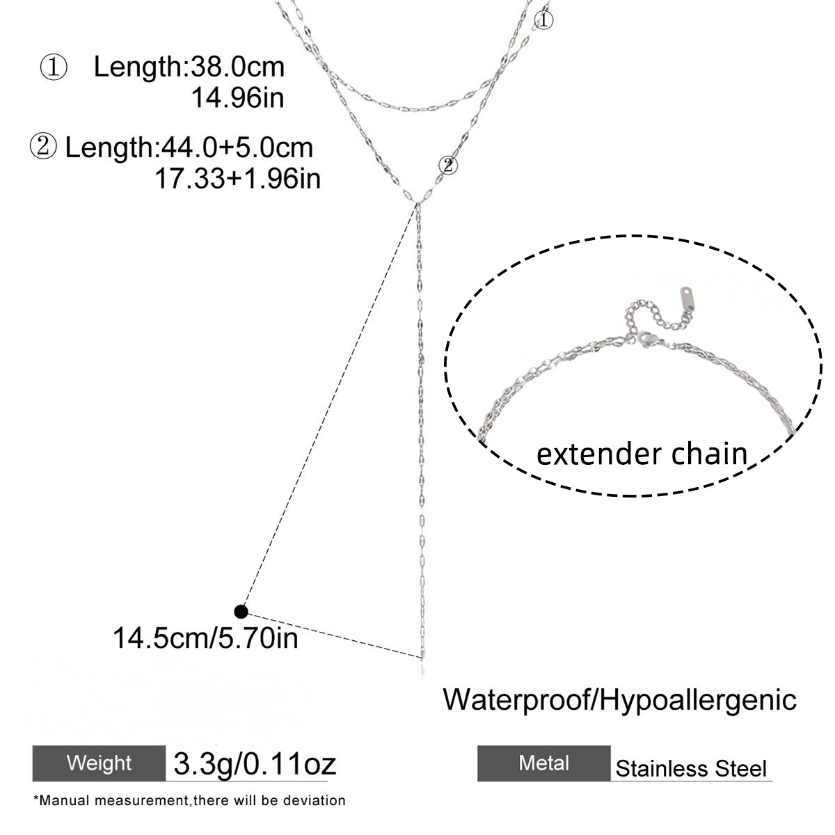 Stainless Steel Double-layer Lip Chain Lariat Necklace