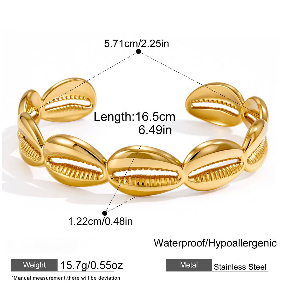 Stainless Steel 18K Gold PVD Shell Cuff Bracelet
