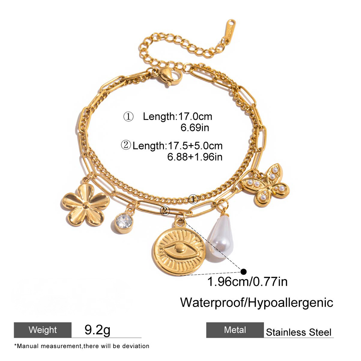 Stainless Steel Cross Cubic Zirconia Chain Bracelet