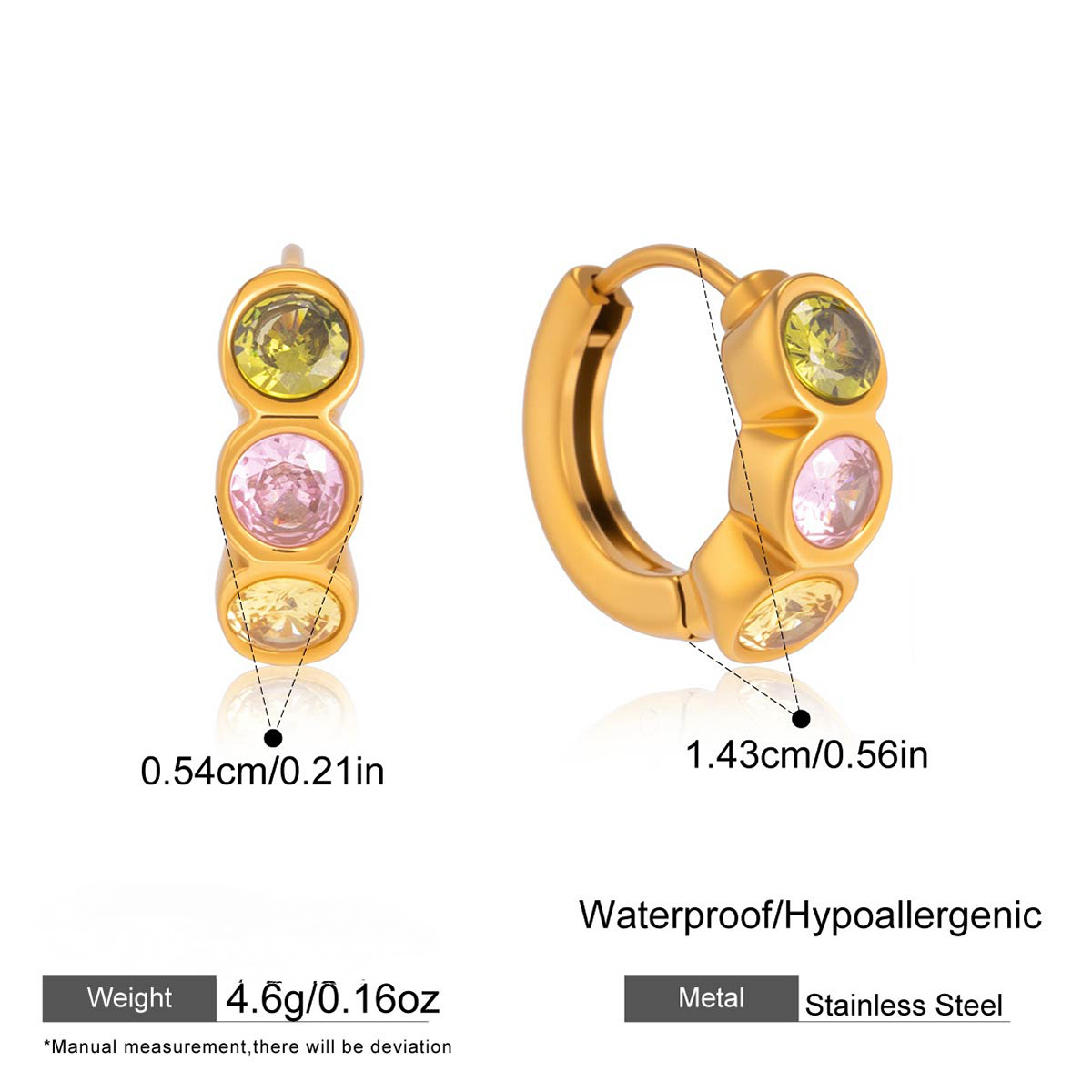 Stainless Steel Rainbow CZ Huggie Earrings