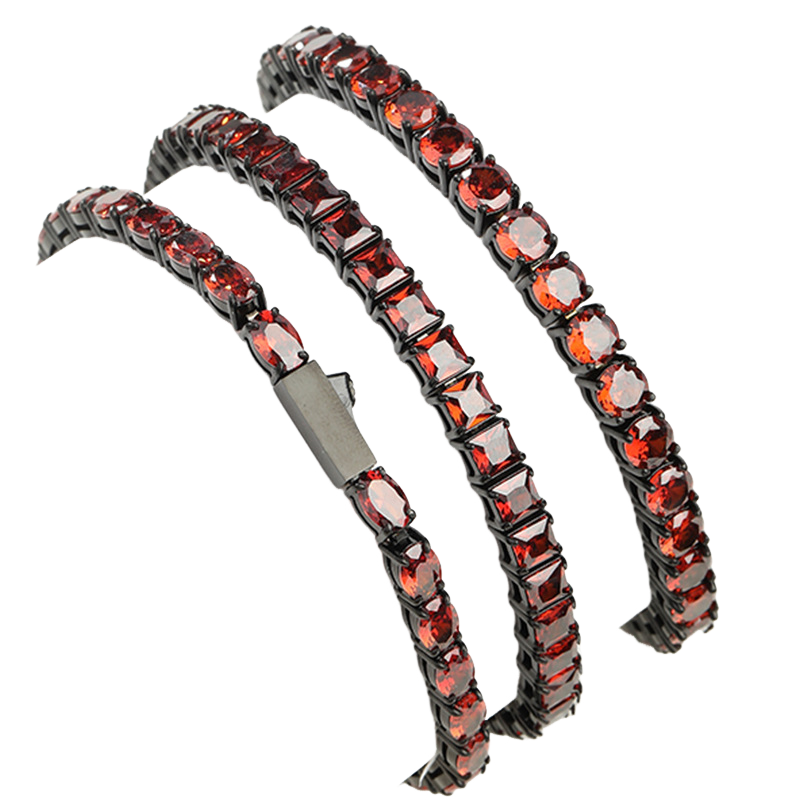 Stainless Steel Men's Black Red Tennis Bracelet
