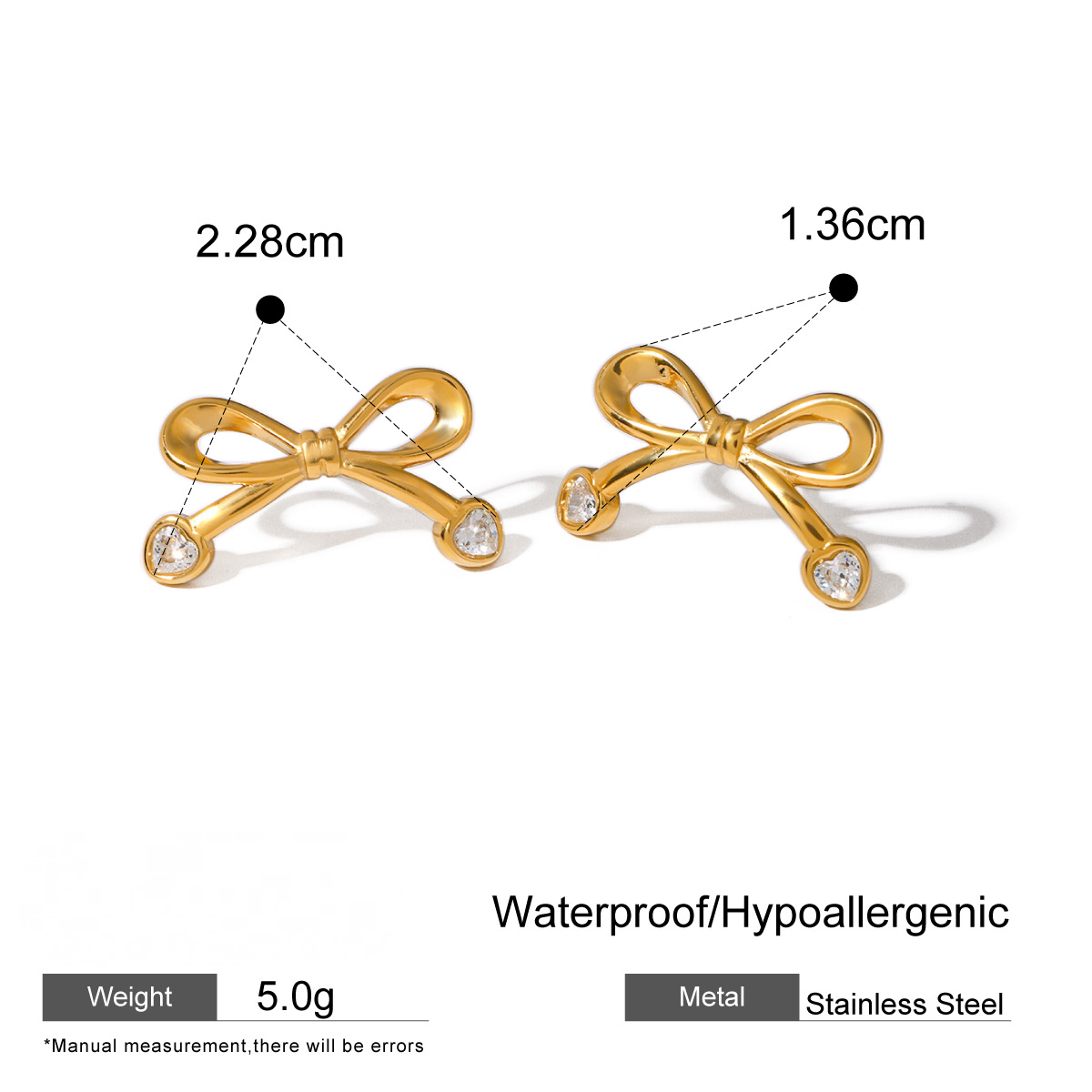 Stainless Steel Bowknot Heart CZ Stud Earrings