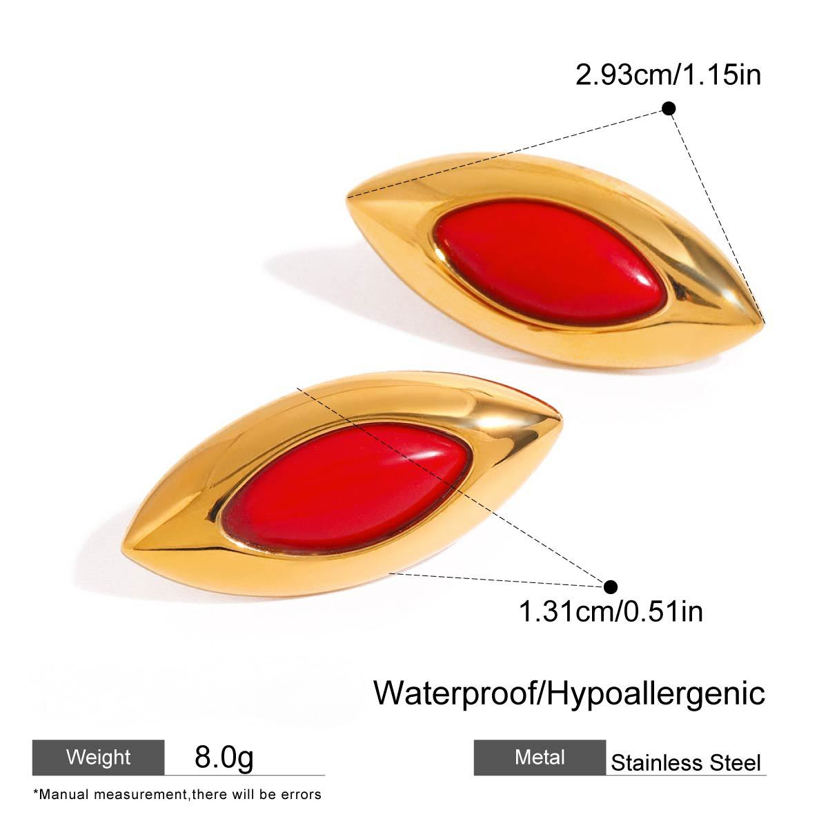 Stainless Steel Oval Agate Stud Earrings