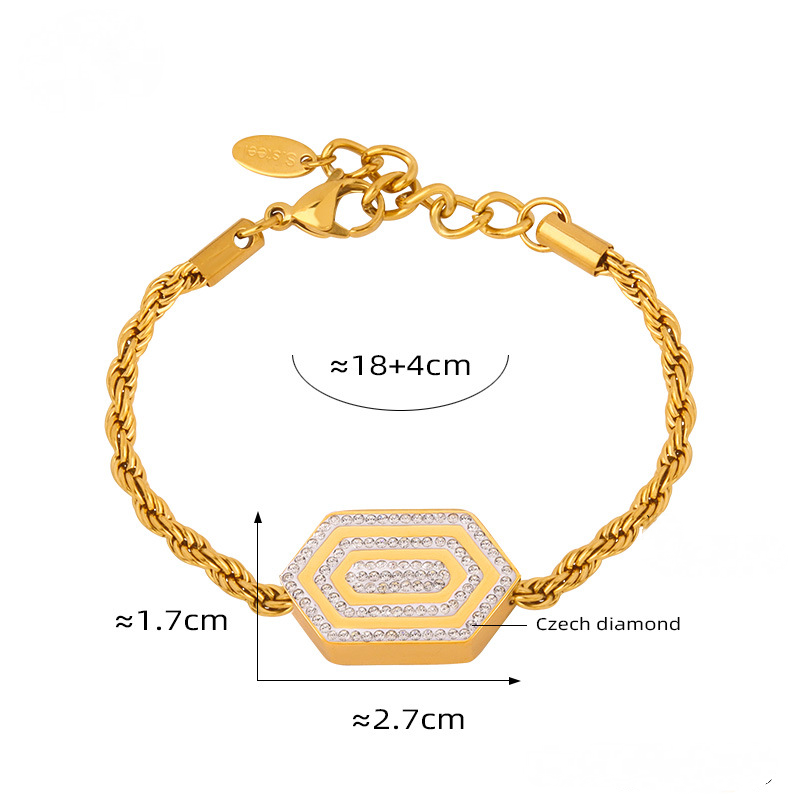 Hexagon Pendant Inlay Czech Diamond Necklace Bracelet Jewelry Suit