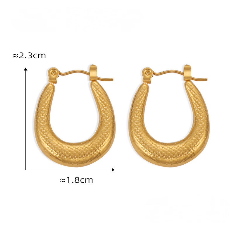 Stainless Steel Geometric Texture 18K Gold PVD Hoop Earrings
