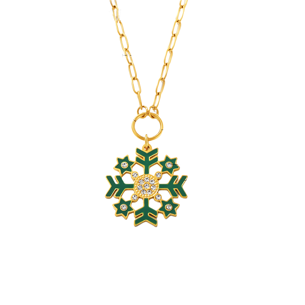 Stainless Steel Zircon Oil-dripping Christmas Snowflake Pendant Necklace