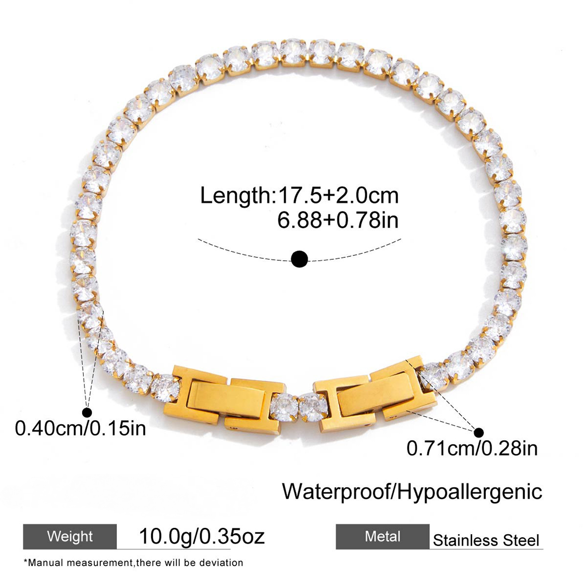 Stainless Steel White CZ Tennis Chain Bracelet