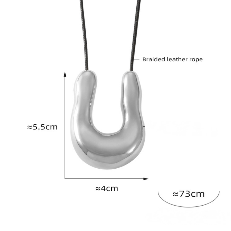 Irregular U-shaped Pendant Braided Leather Cord Necklace