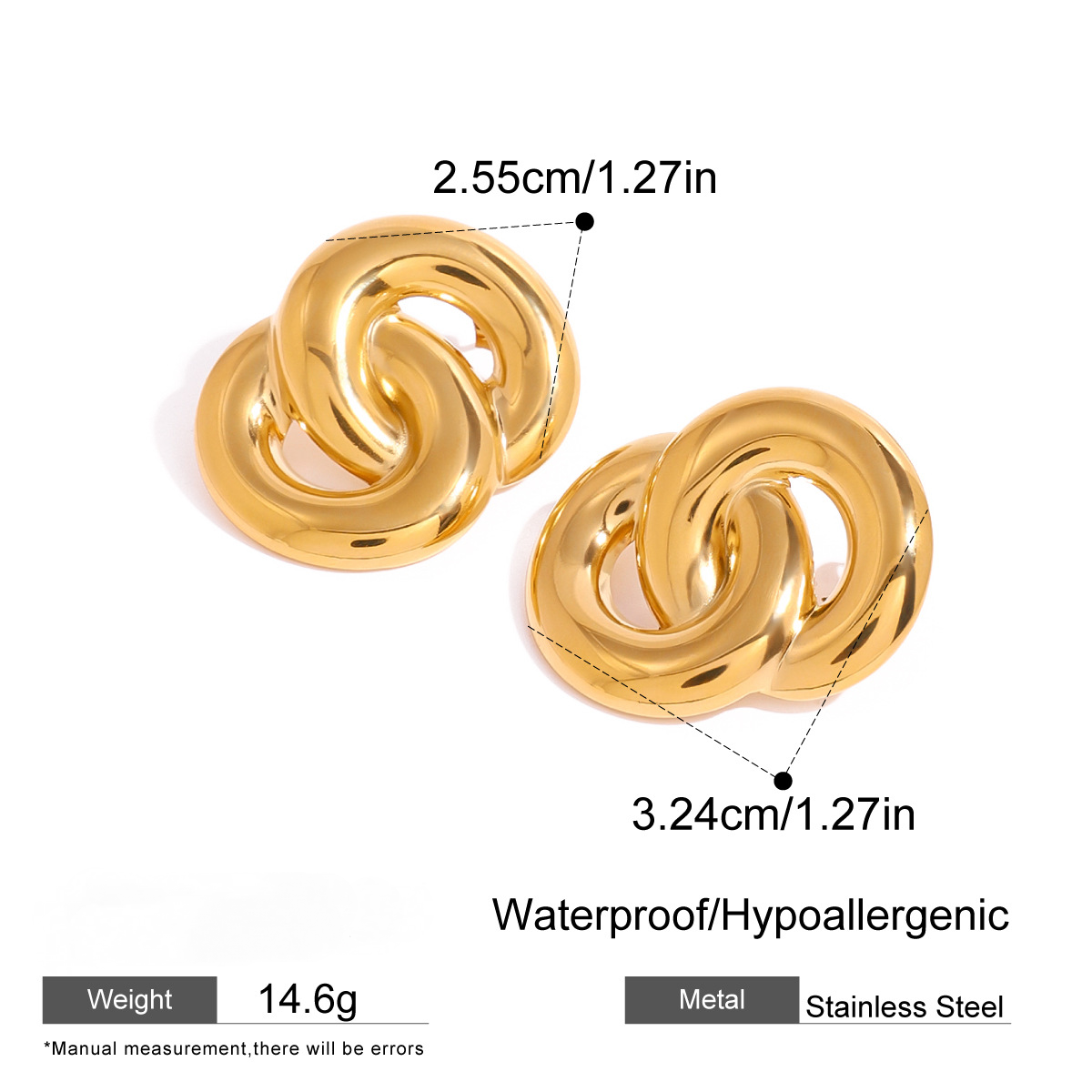 Stainless Steel 18K Gold PVD Double-ring Earrings